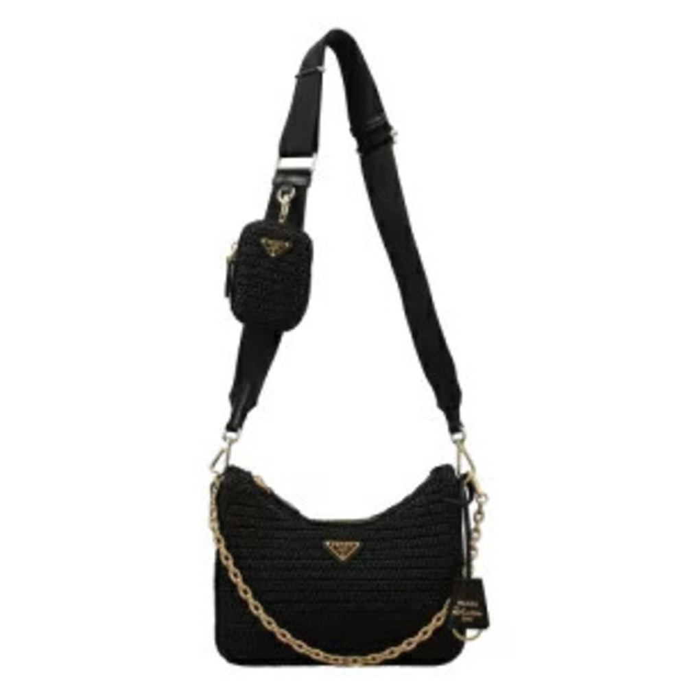 Prada ReEdition 2005 chain shoulder bag black raffia effect crochet Black - Picture 8 of 9